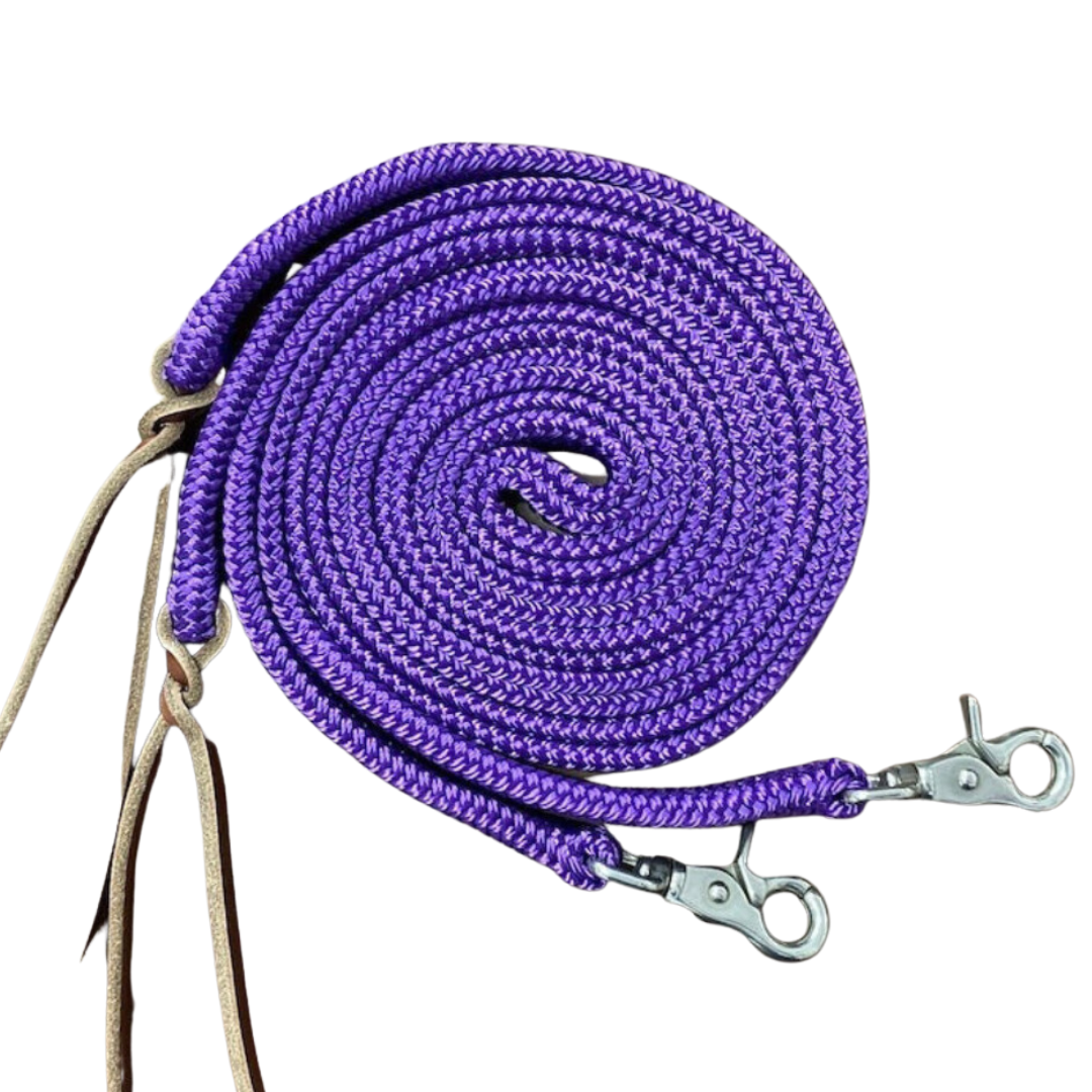 purple rope reins with clips and poppers