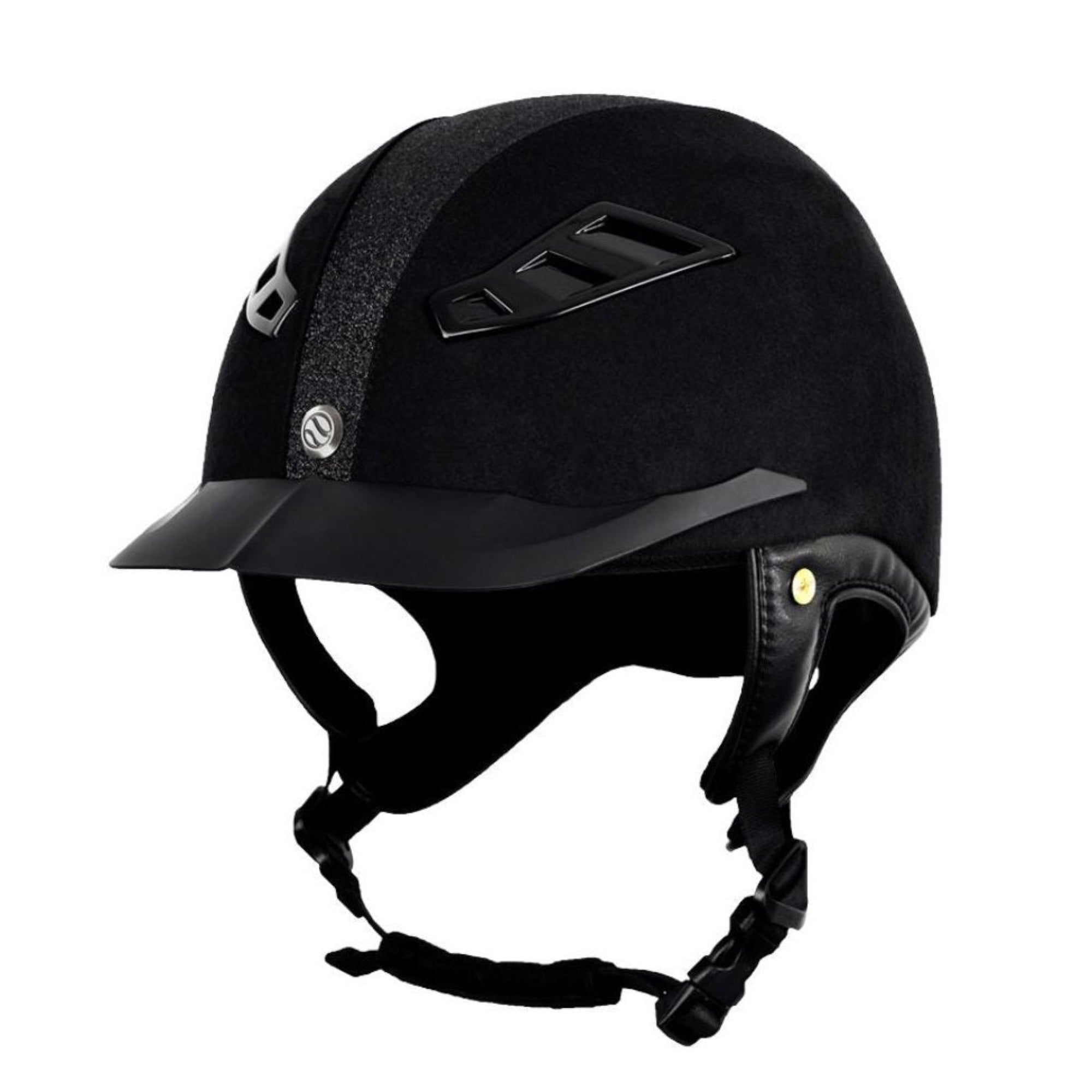 Black microfiber helmet with moderately glittery, sandy texture across top.