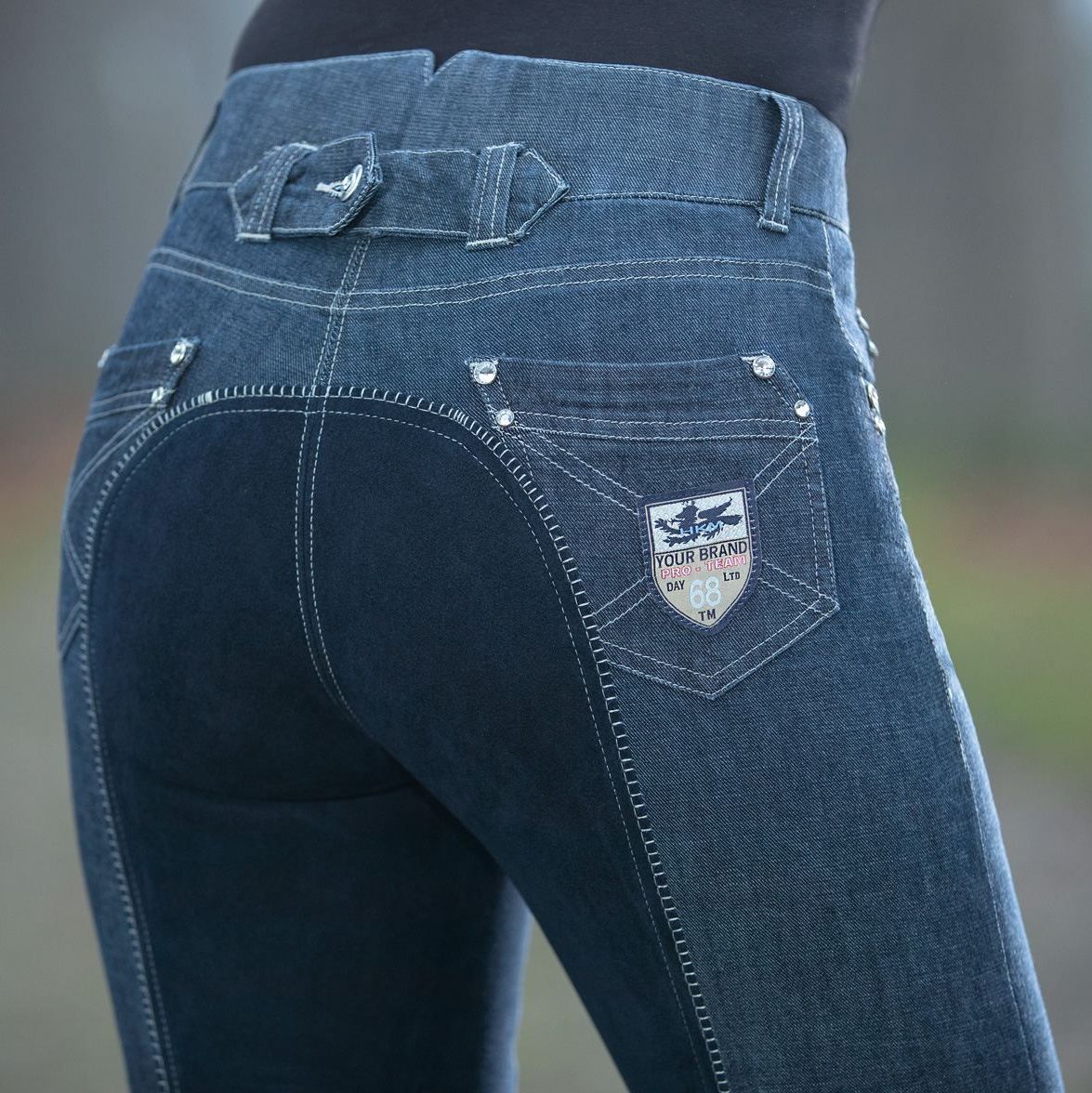 High waisted riding jeans with bell boot bottoms.