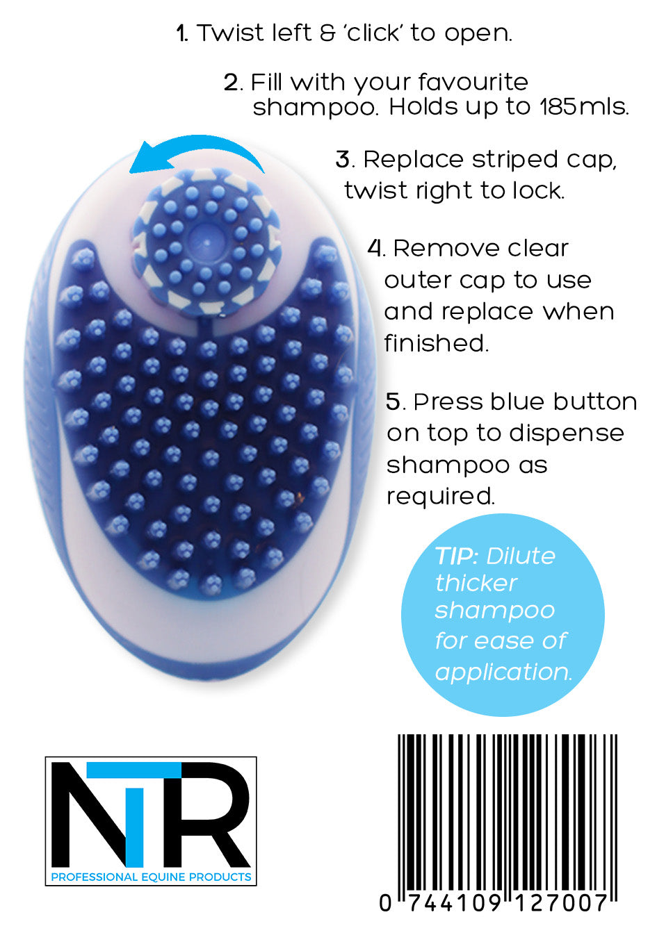 blue and white brush with rubber bristles