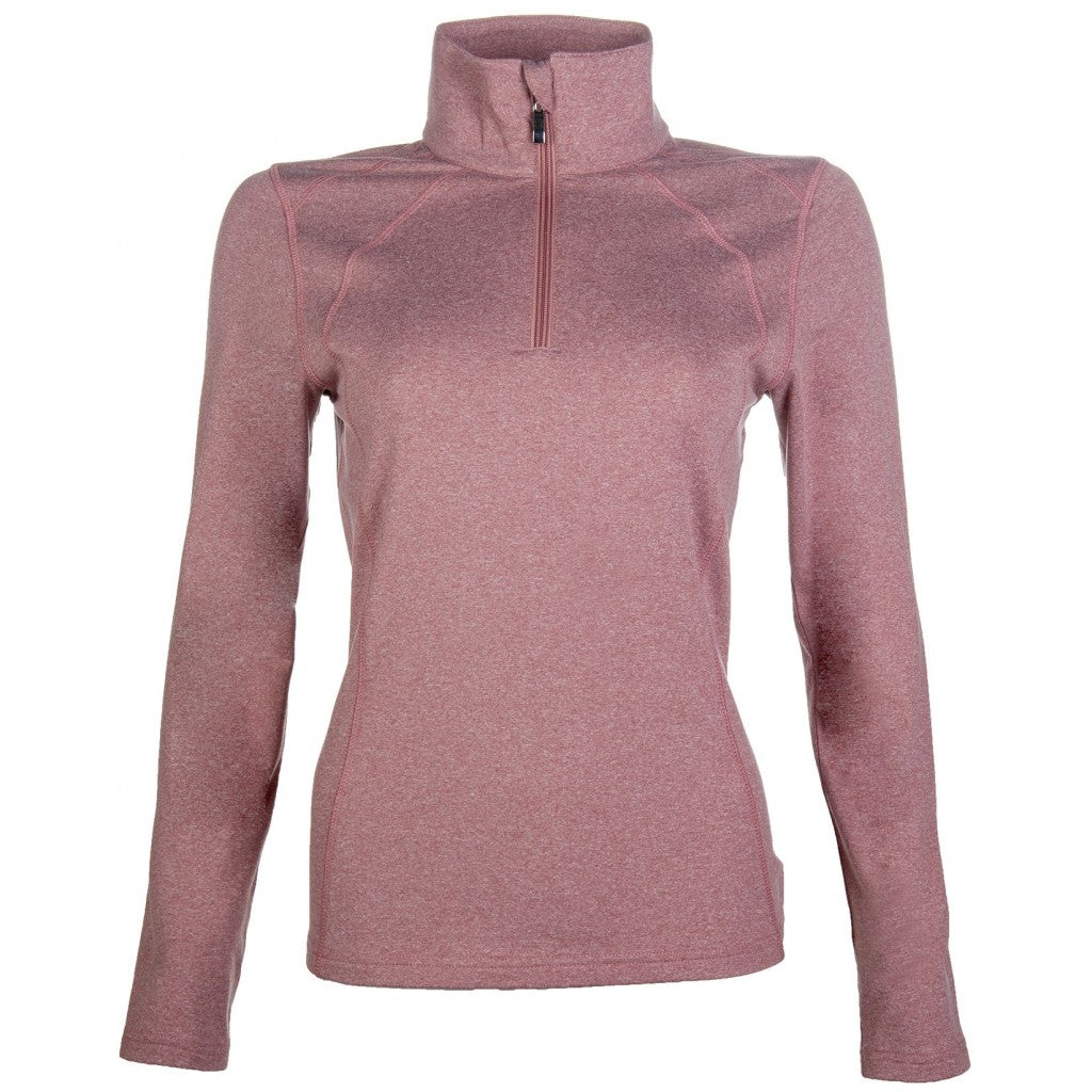 A Front view of HKM&#39;s pink riding thermal top against a white background.