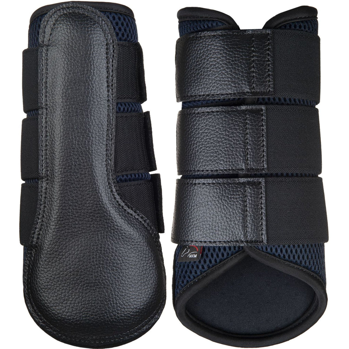 Navy fetlock boots with black strapping