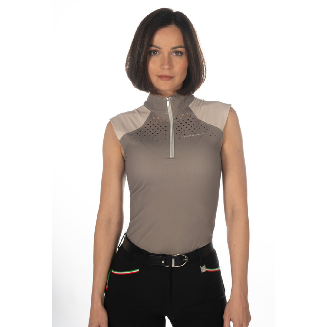 Taupe with beige riding top by Lauria Garrelli, breathable and soft fabric.
