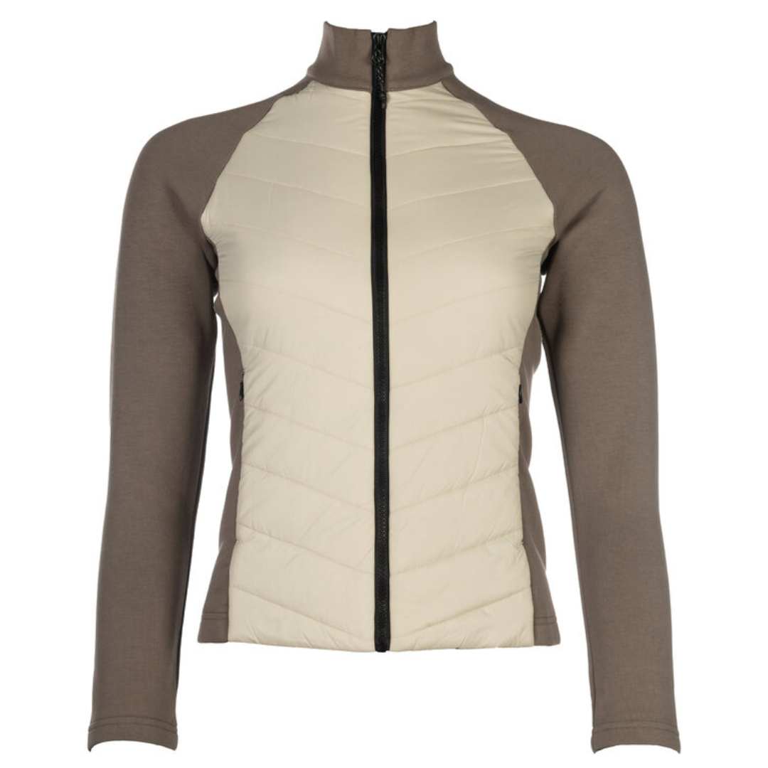 Beige / Taupe quilted jacket by Lauria Garrelli, breathable elasticated fit, two way zip.