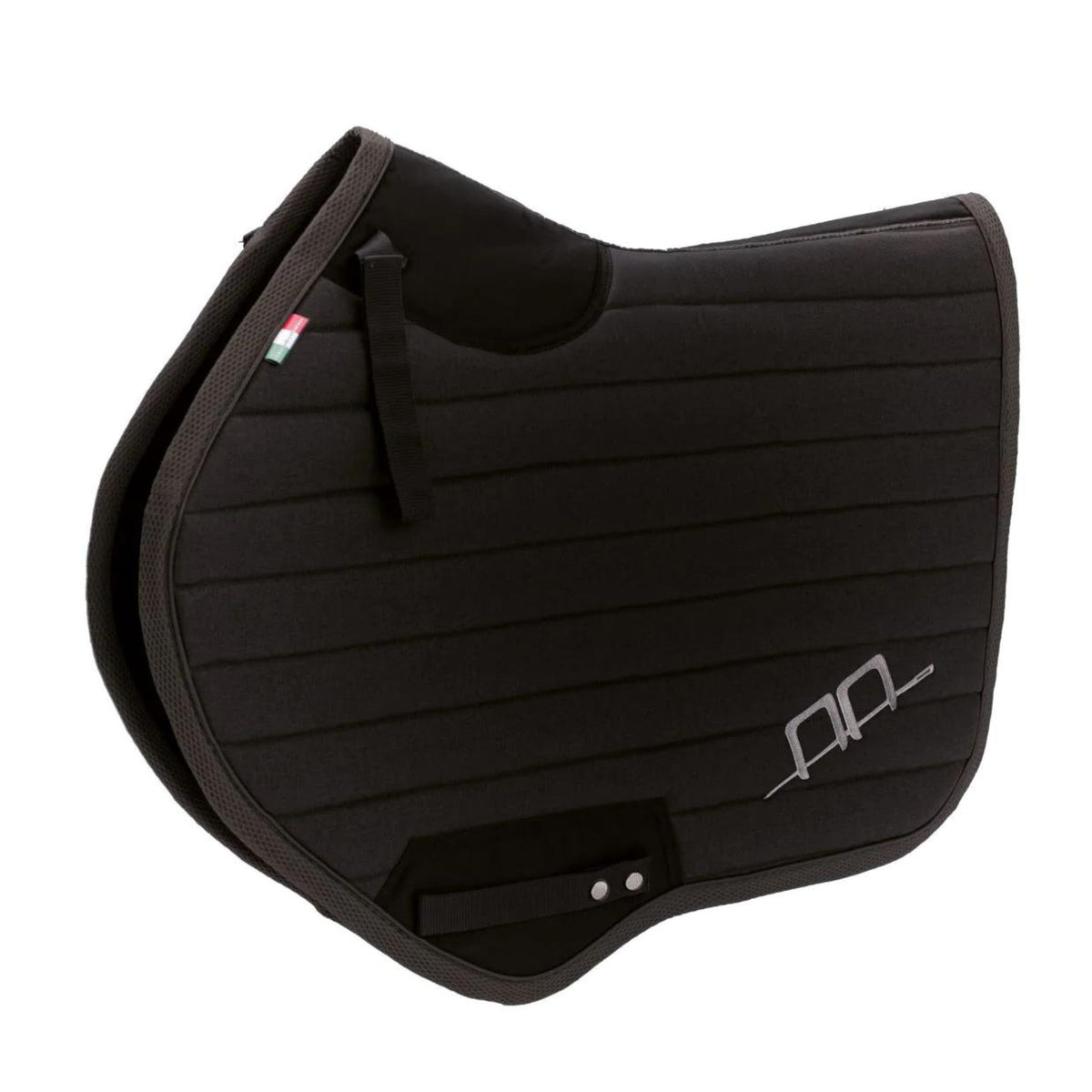 Black sports saddle pad with the AA Platinum logo embroidered in silver