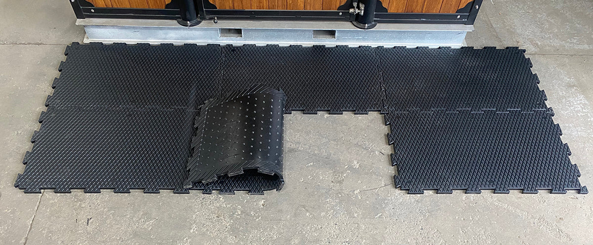 Black rubber washbay mats showing bottom