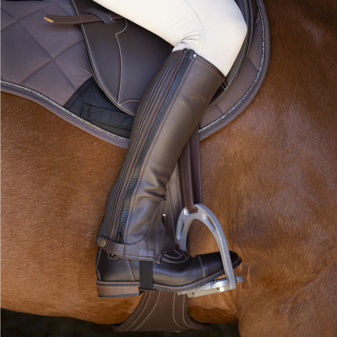 Brown leather half chaps with zip