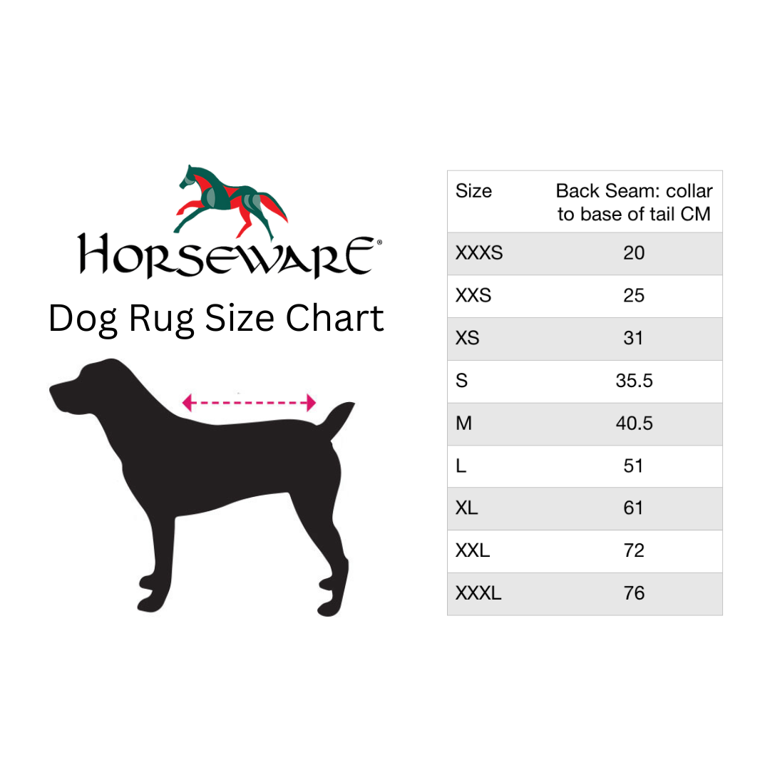 size chart for horseware dog rugs