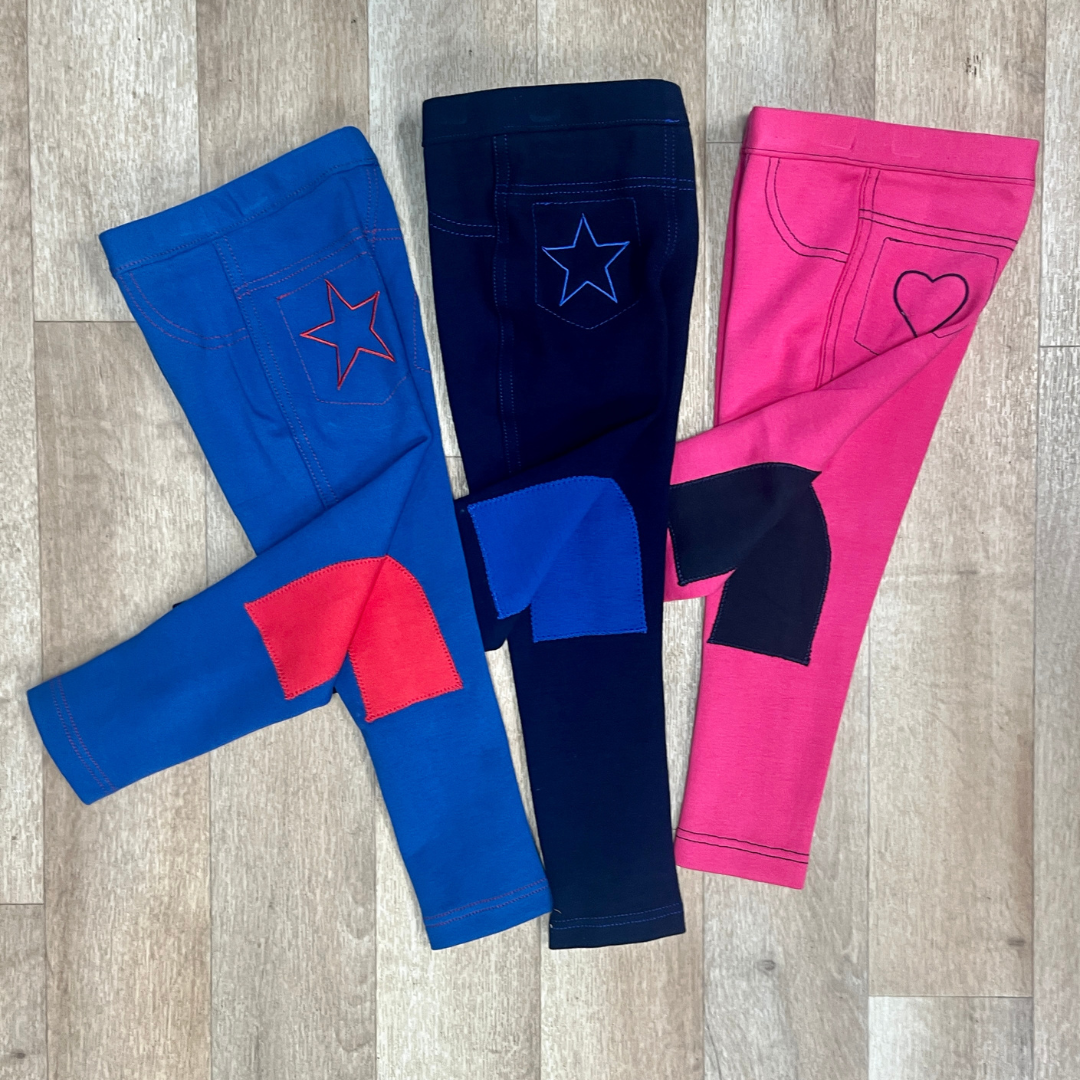 toddler jodhpurs in pink, navy and blue