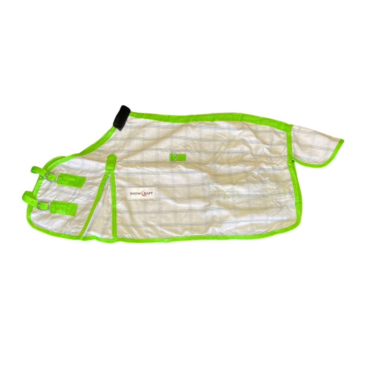 white summer cotton rug with lime green binding