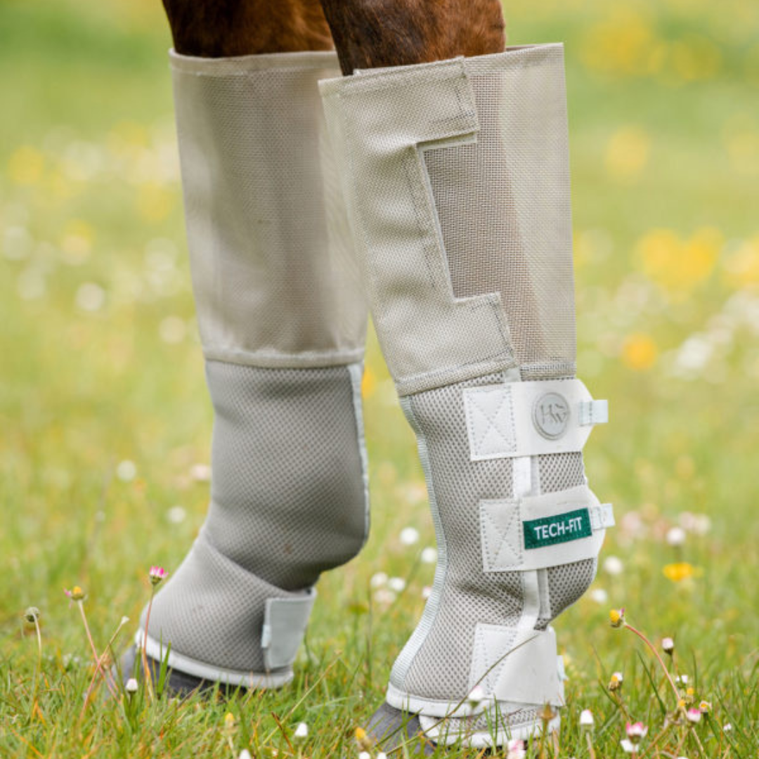 Horse Fly boots made of grey mesh