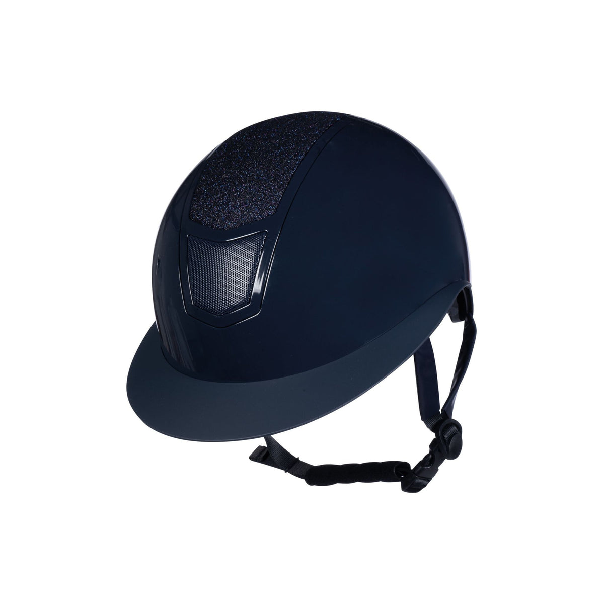 Navy shiny helmet with navy glitter and a wide visor