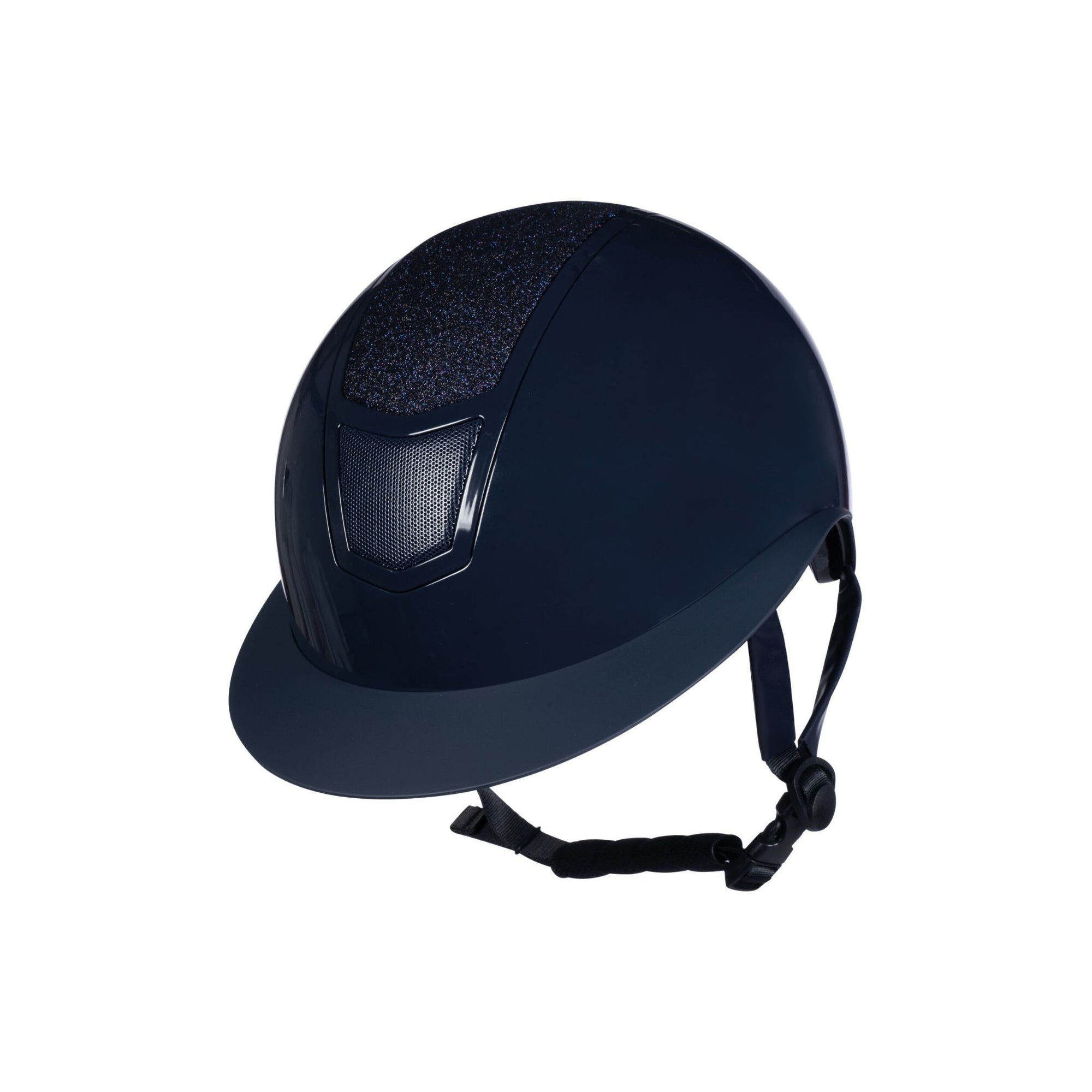 Black shiny helmet with black glitter and a wide visor