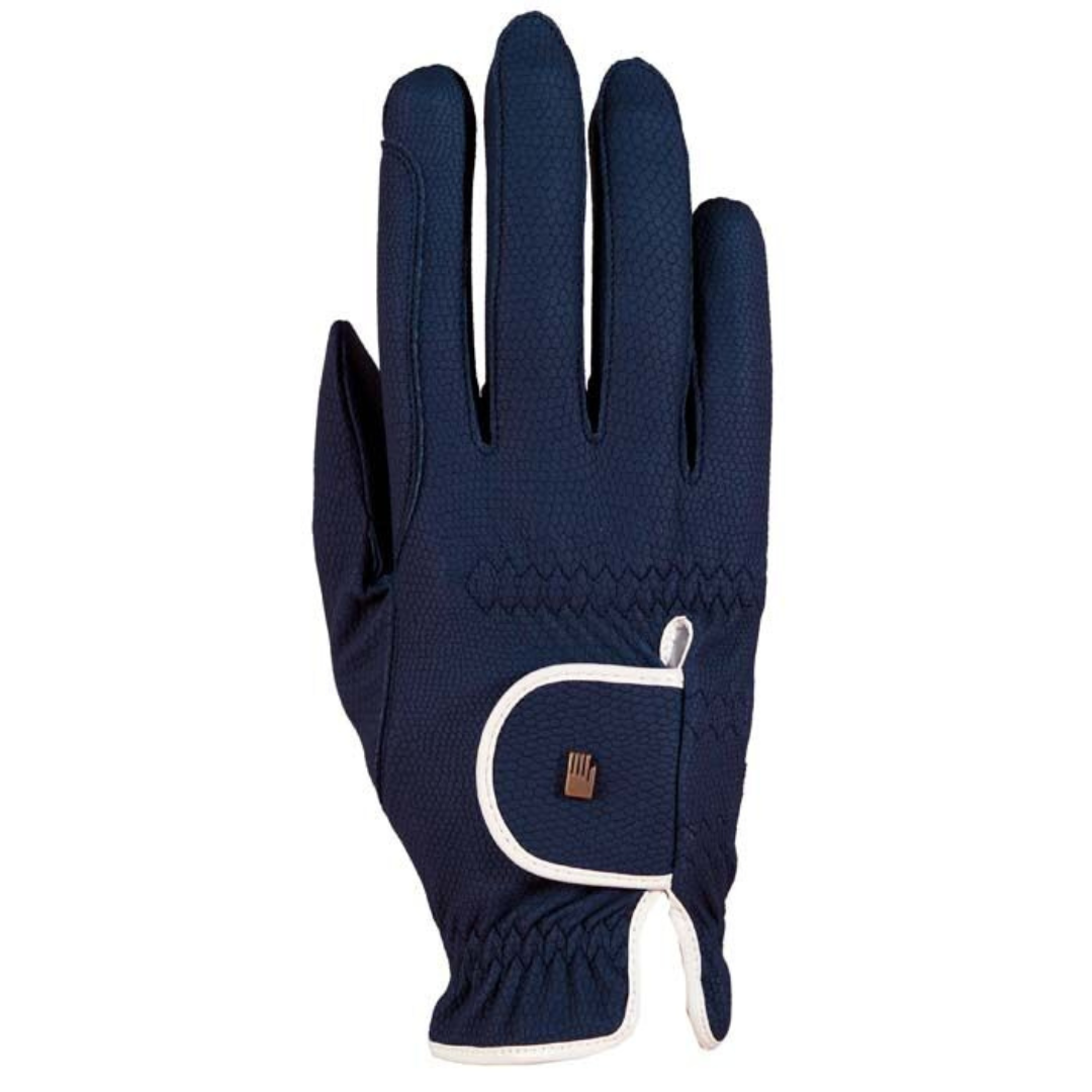 navy roeckl riding gloves with white binding