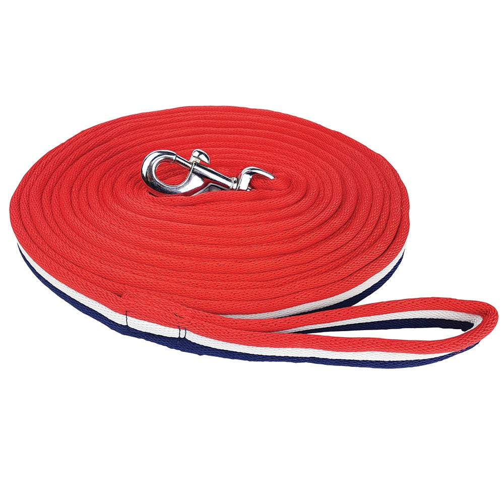 red white and blue soft padded lunge lead.