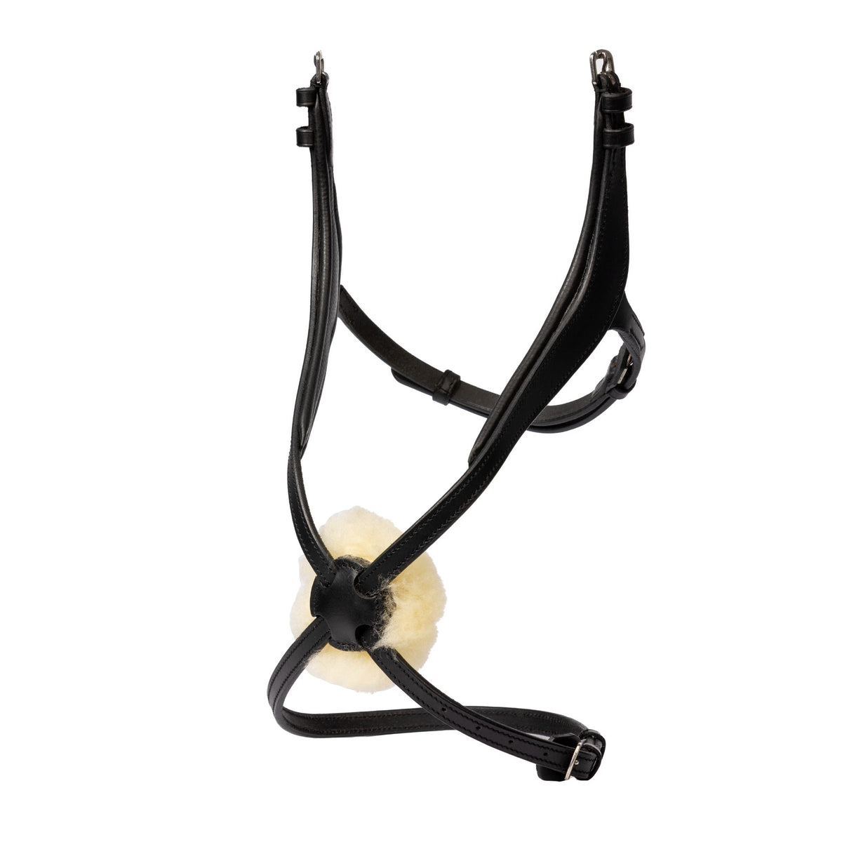Black figure of 8 noseband with dense white sheepskin