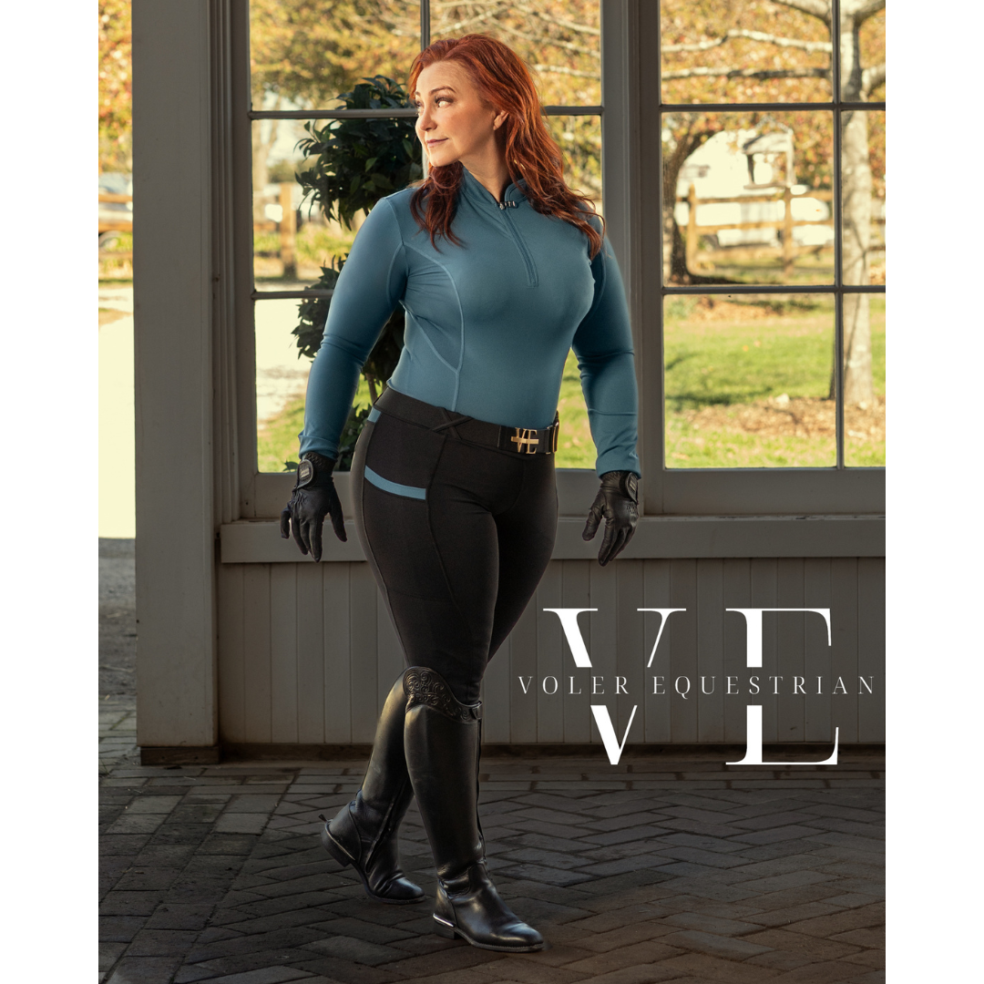 Lady with Voler top and tights for horse riding.