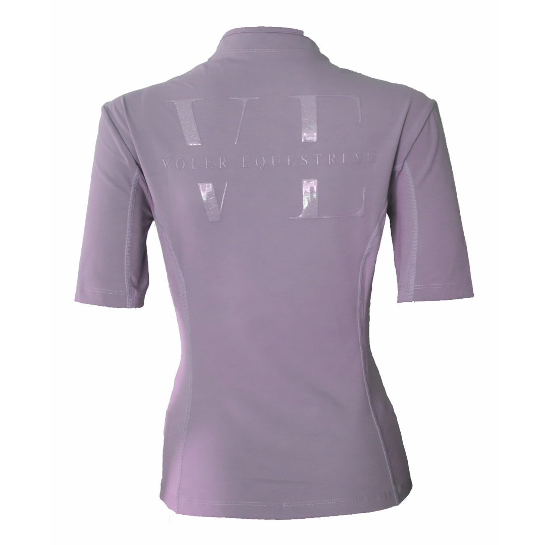 light purple horse riding top with zip front and mesh panels
