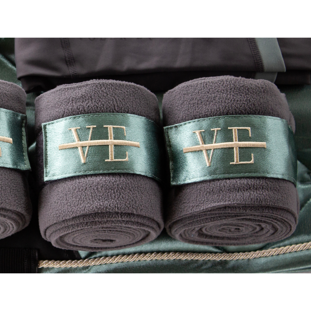grey fleece polo wraps with green and gold trim