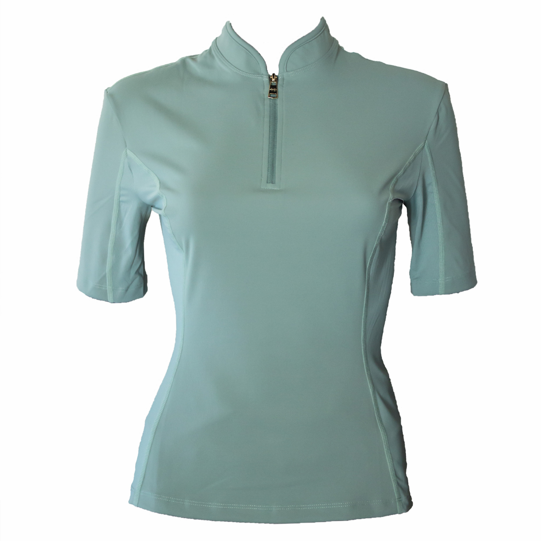 soft green horse riding top with mesh panels