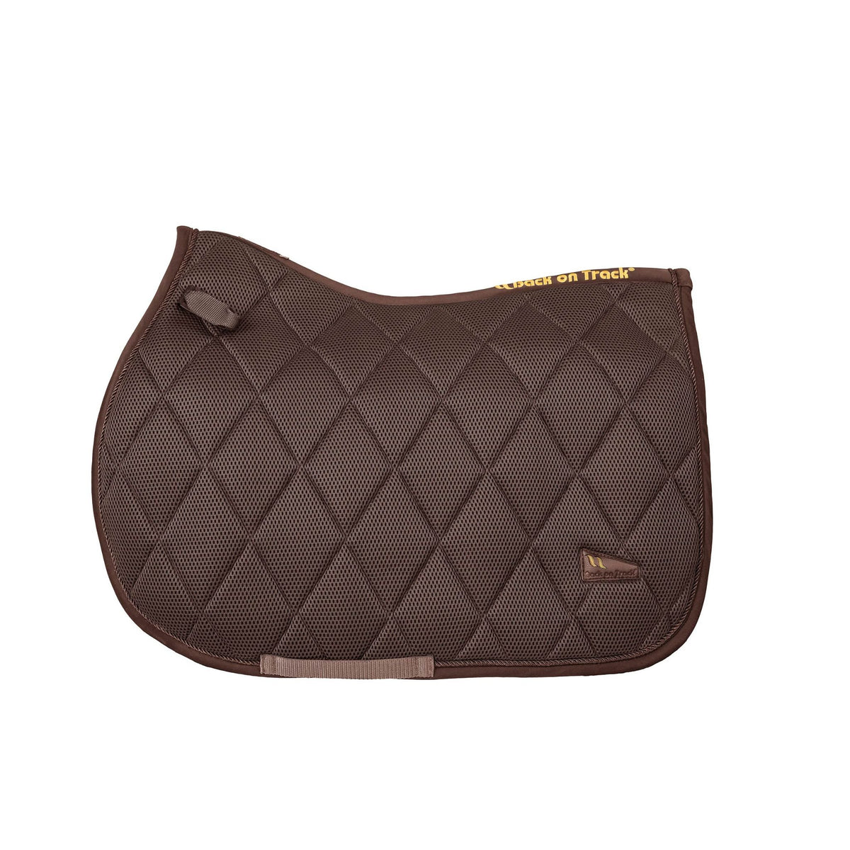 Brown mesh saddle pad with Velcro attachments and leather detail.