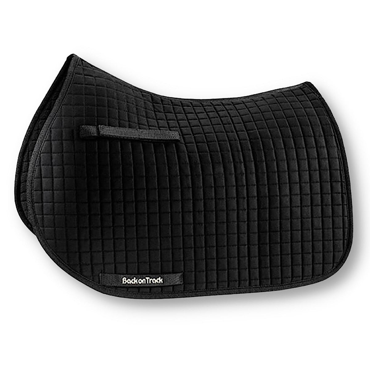 Black saddle pad with keepers in all purpose shape.