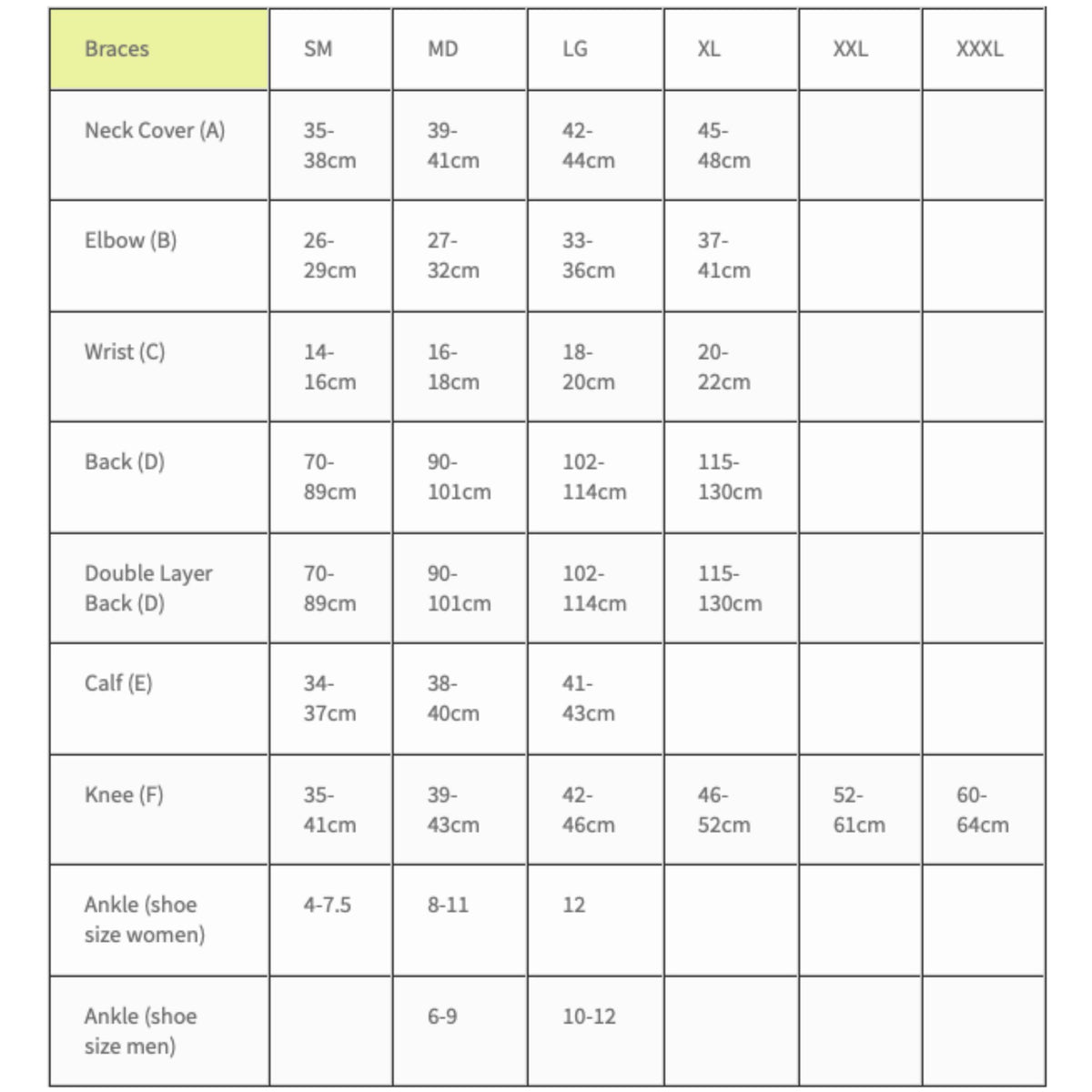 Back on track size chart.