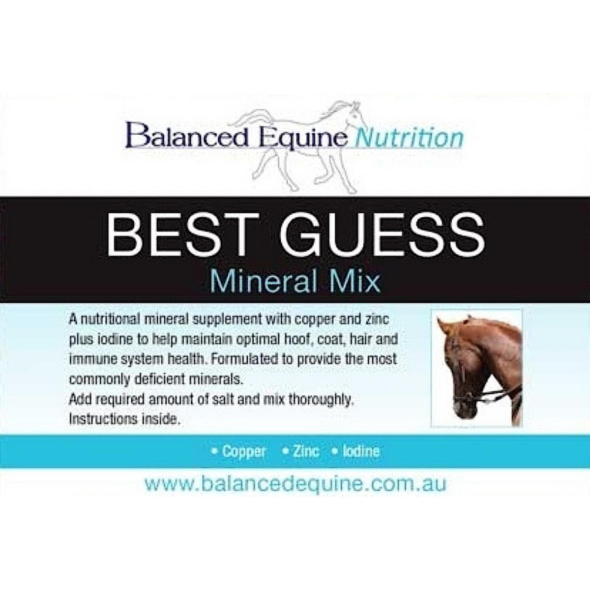 Packaging titled &quot;Best Guess - Mineral Mix&quot; with description of product.