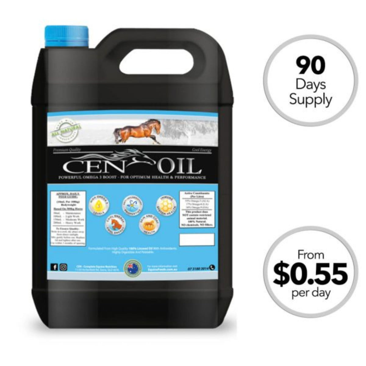 Black tub of CEN oil with 90 day supply noted.