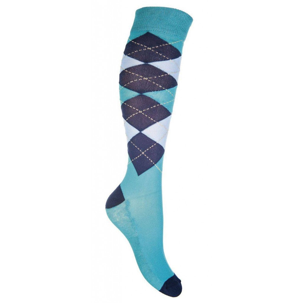 Aqua and navy large checked socks