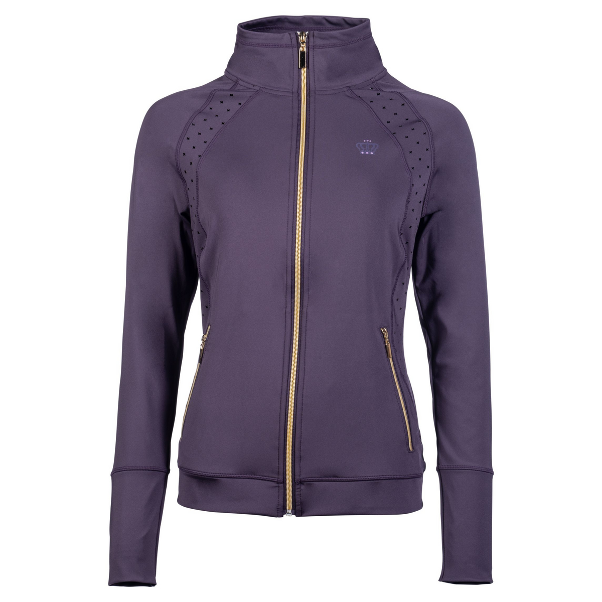 Dark purple jacket with gold zip