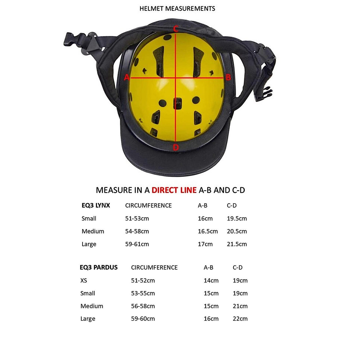 EQ3 Helmet size guide.