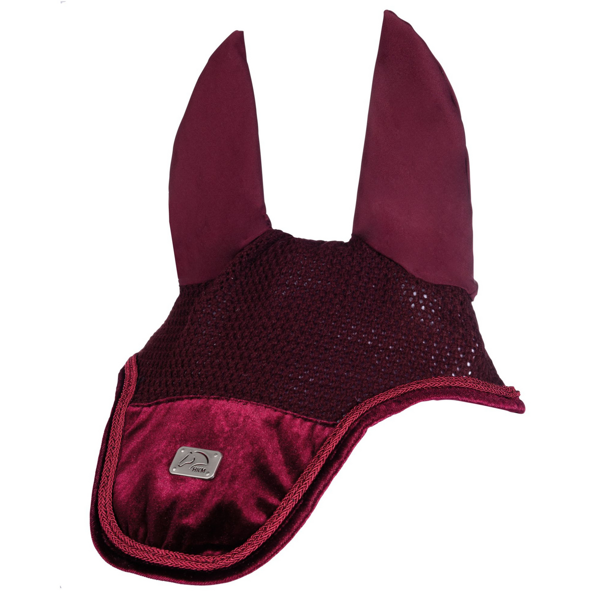 Wine red velvet ear bonnet.