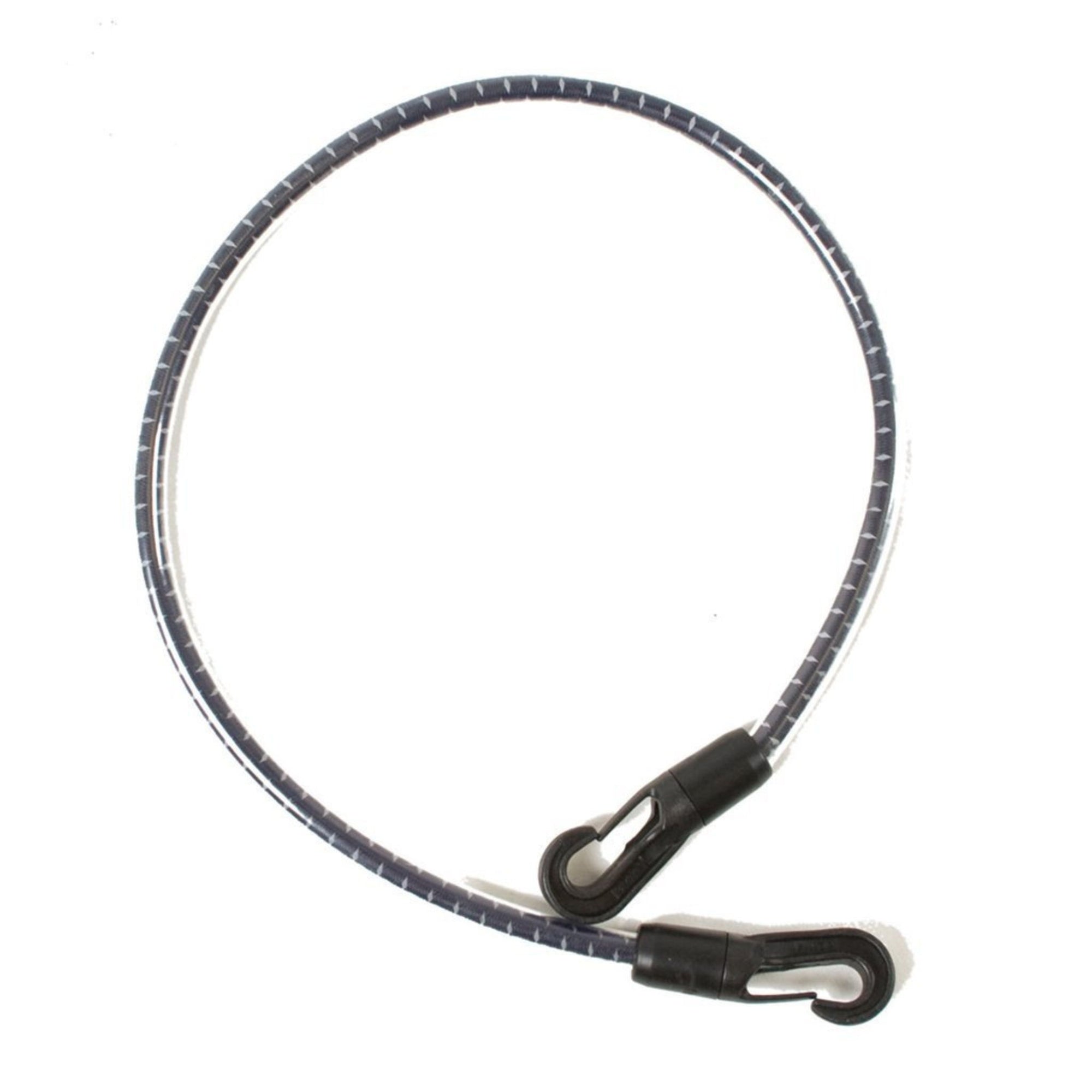 Black elastic tail cord with black plastic clips.