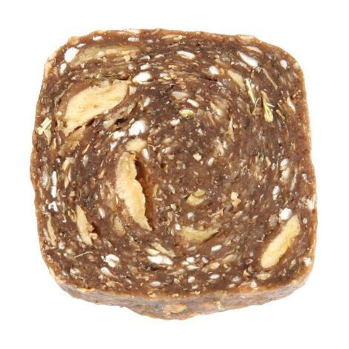 Singular horse apple and cinnamon treat, with a beige grainy appearance.