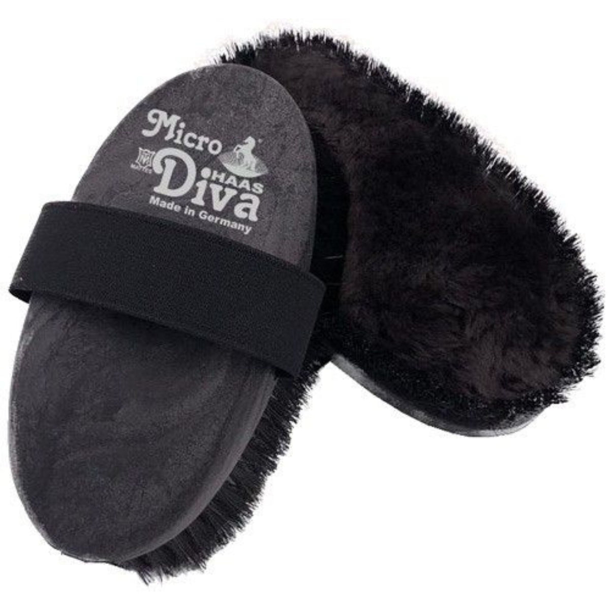 Two Haas Micro Diva brushes in black with strap for hand.
