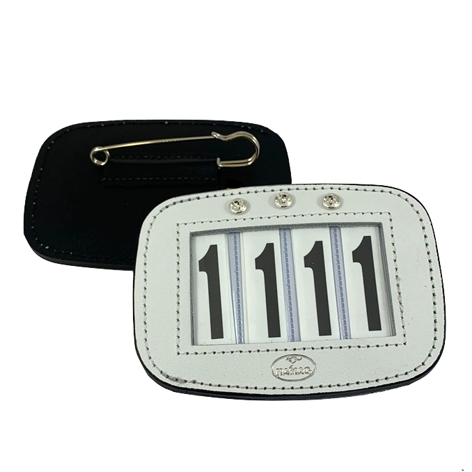 leather number holder with schwarovsky crystals