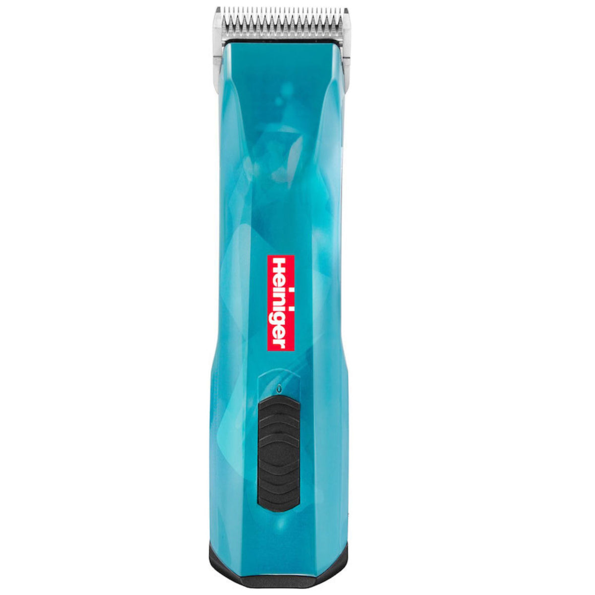 Vertical blue clippers with slight geometric pattern, silver blade and black details.