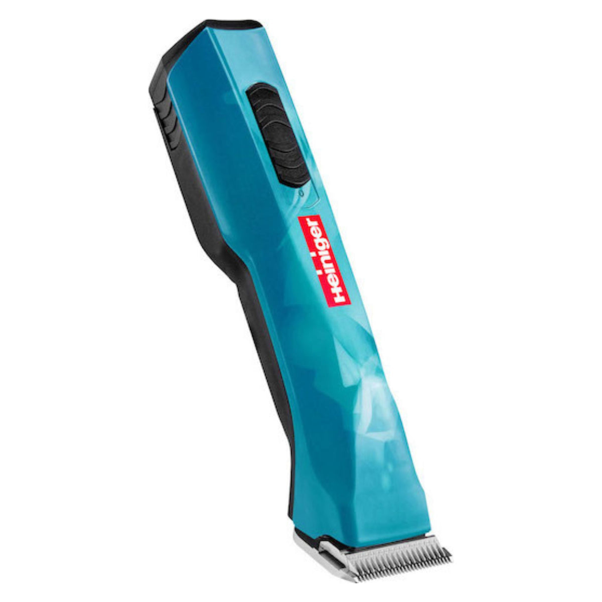 Blue clippers with blade down, with black underside and switch.