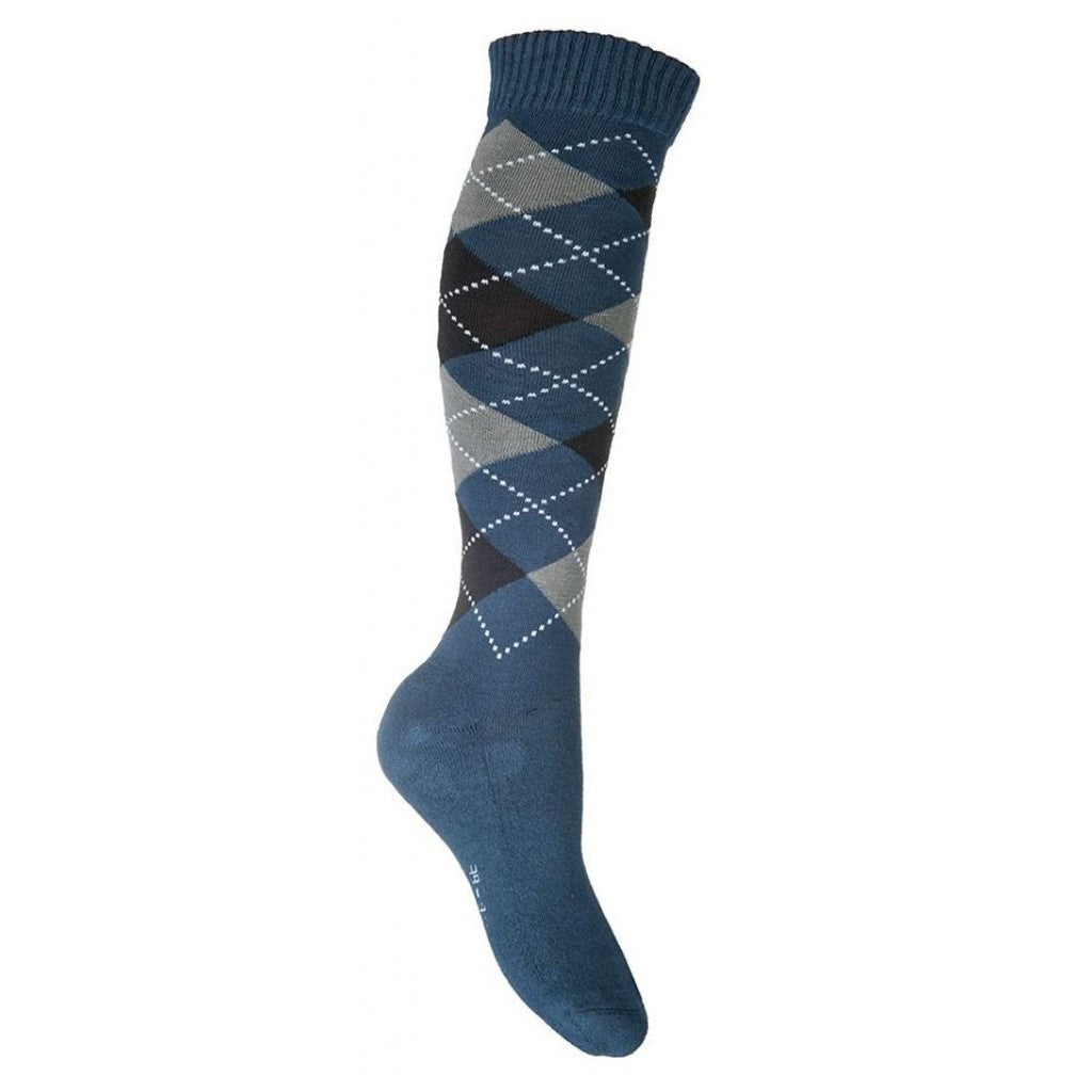 Deep blue sox with grey and black large chex 