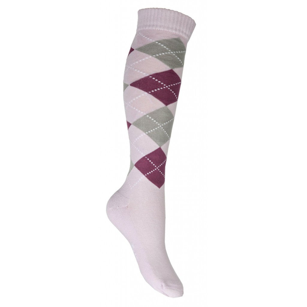 Pink socks with raspberry and grey large checked sox 
