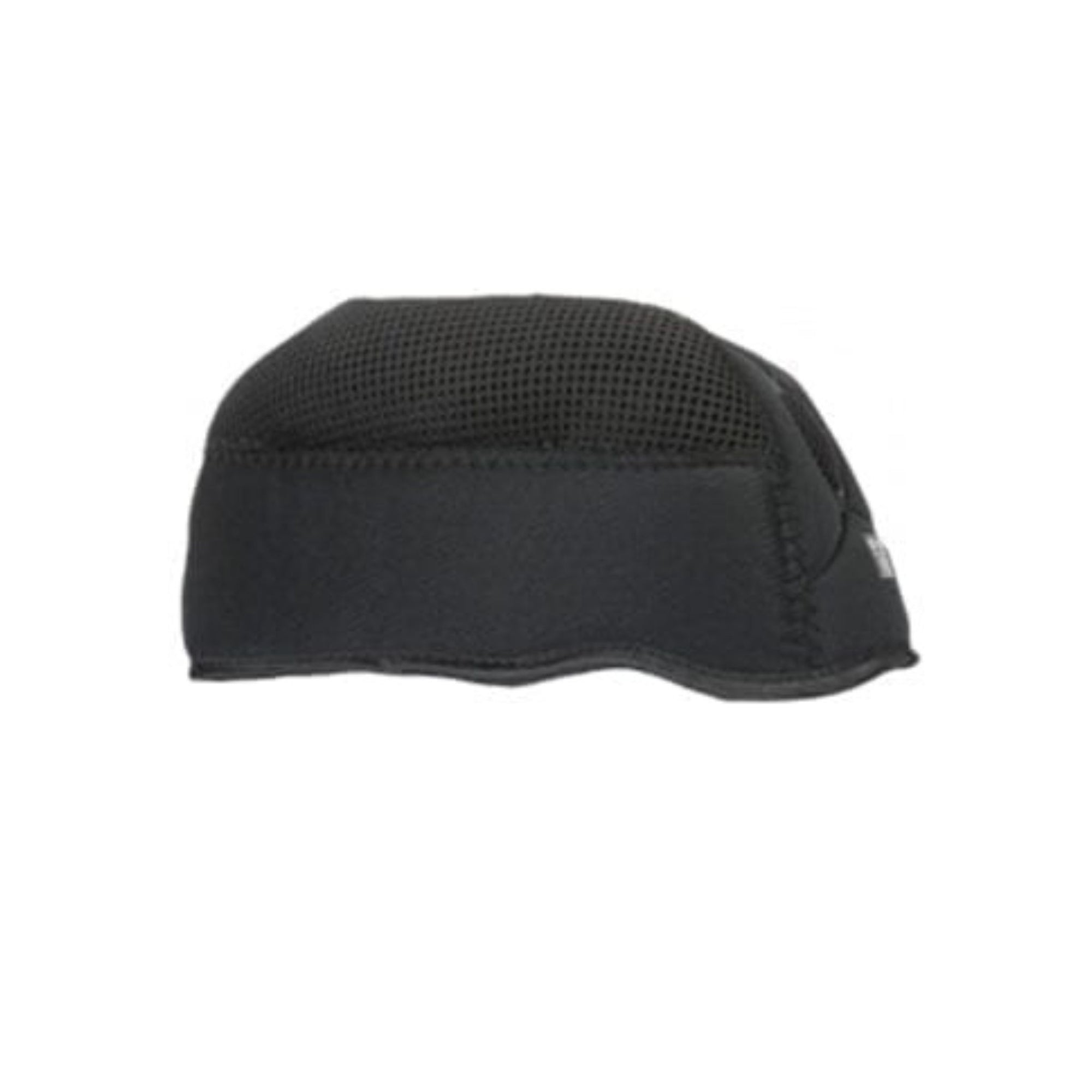 Black shaped helmet liner with black stitching and ventilation holes across top.