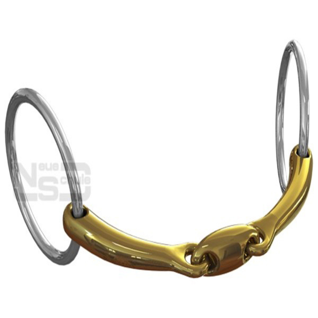 Gold bit with double joint and silver loose rings