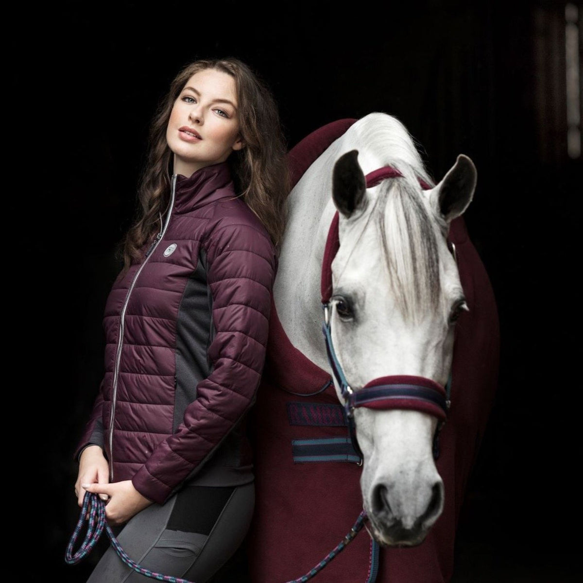 Front view of burgundy and teal halter