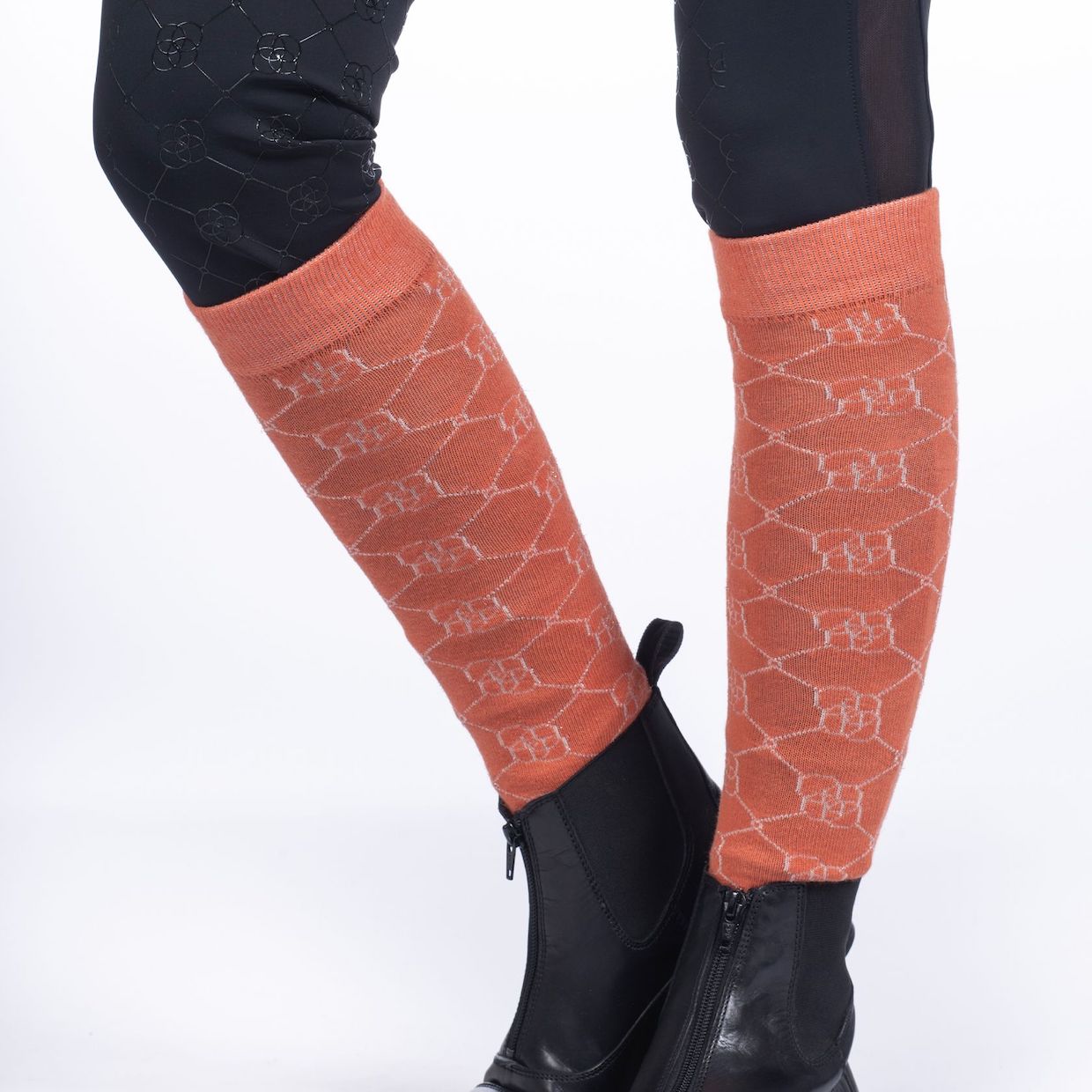 horse riding sox in olive, light green and orange with bit pattern