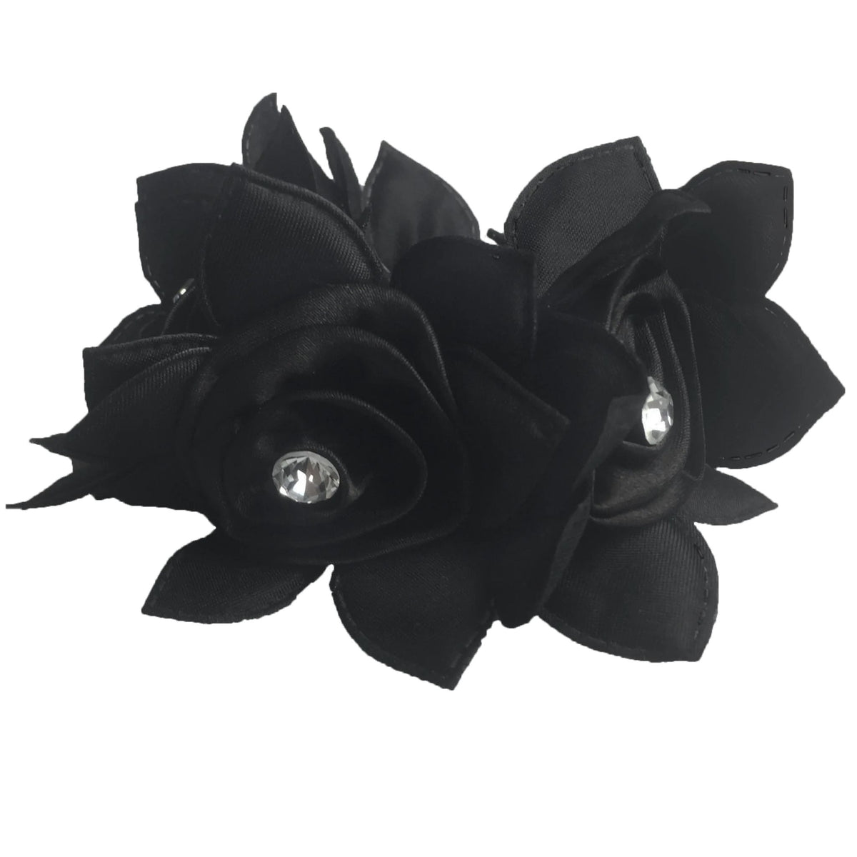 Black Flower Hair Scrunchie With Diamantes.