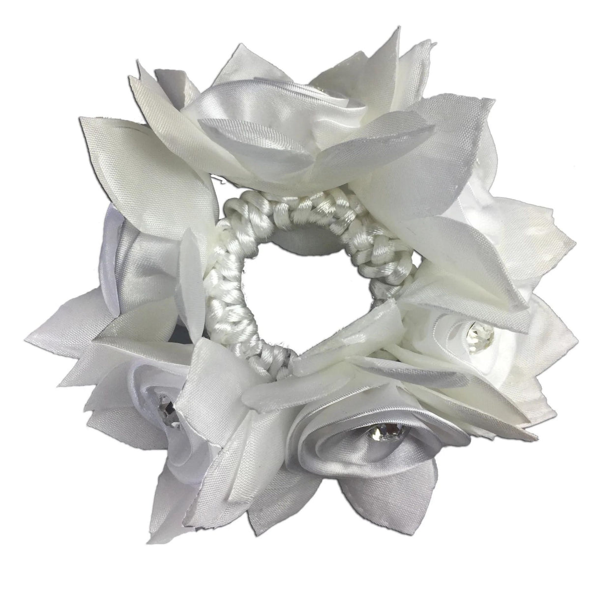 White Rose Hair Scrunchie With Diamantes.