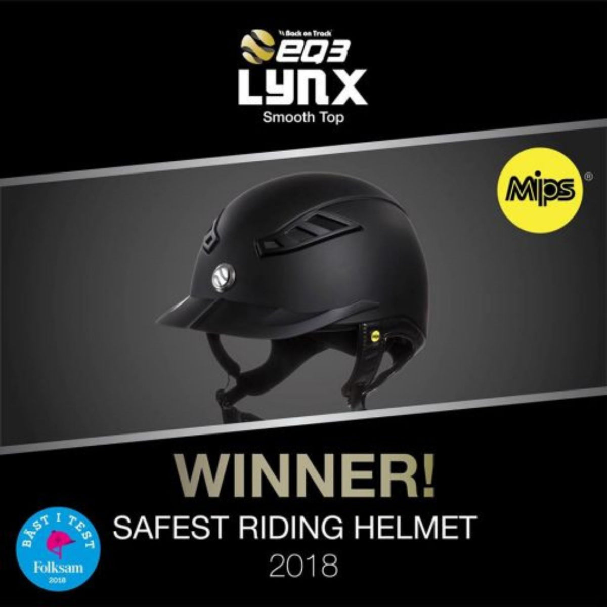 Safest riding helmet award with Mips badge, and image of helmet.