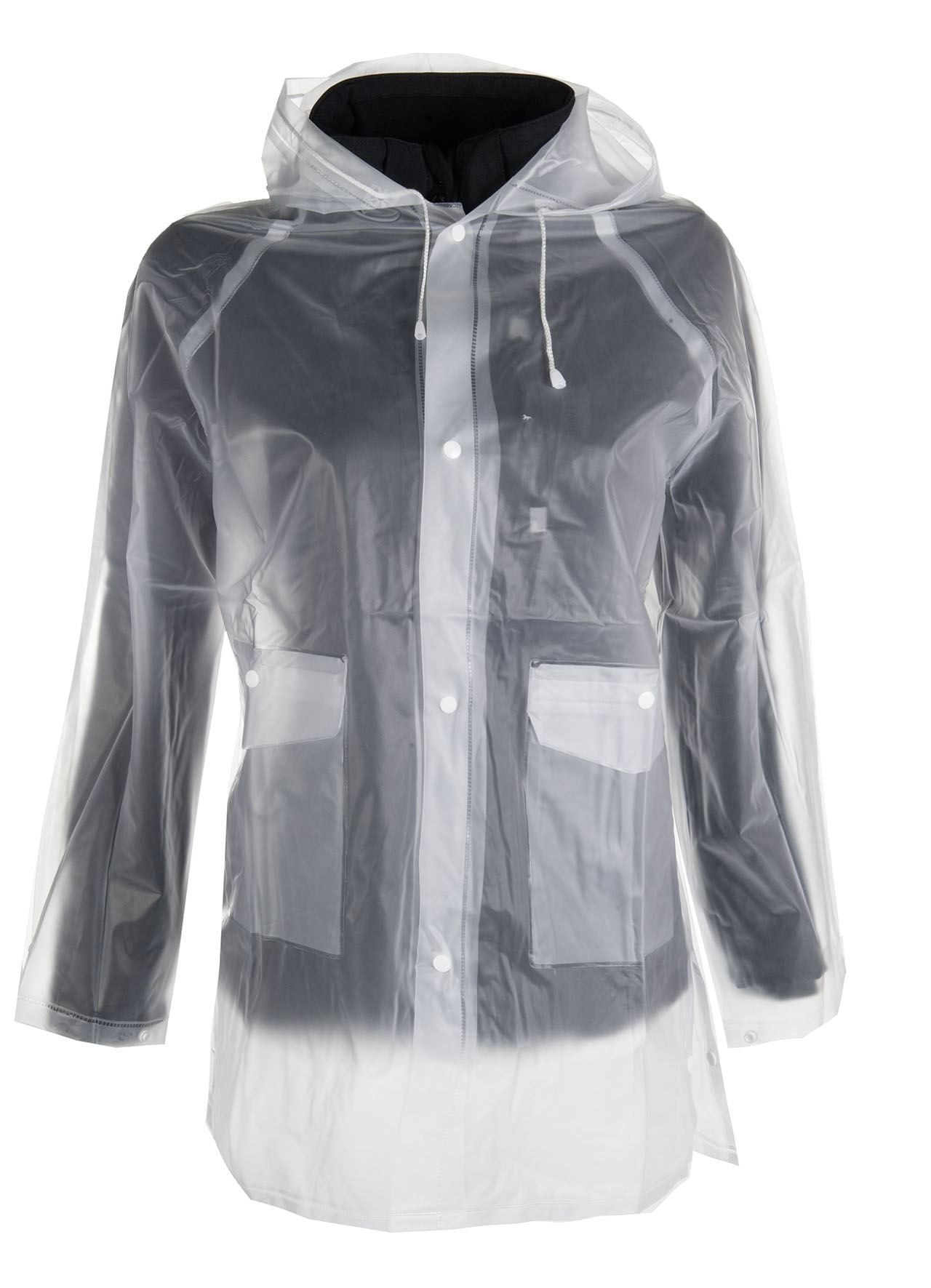 Transparent rain jacket.