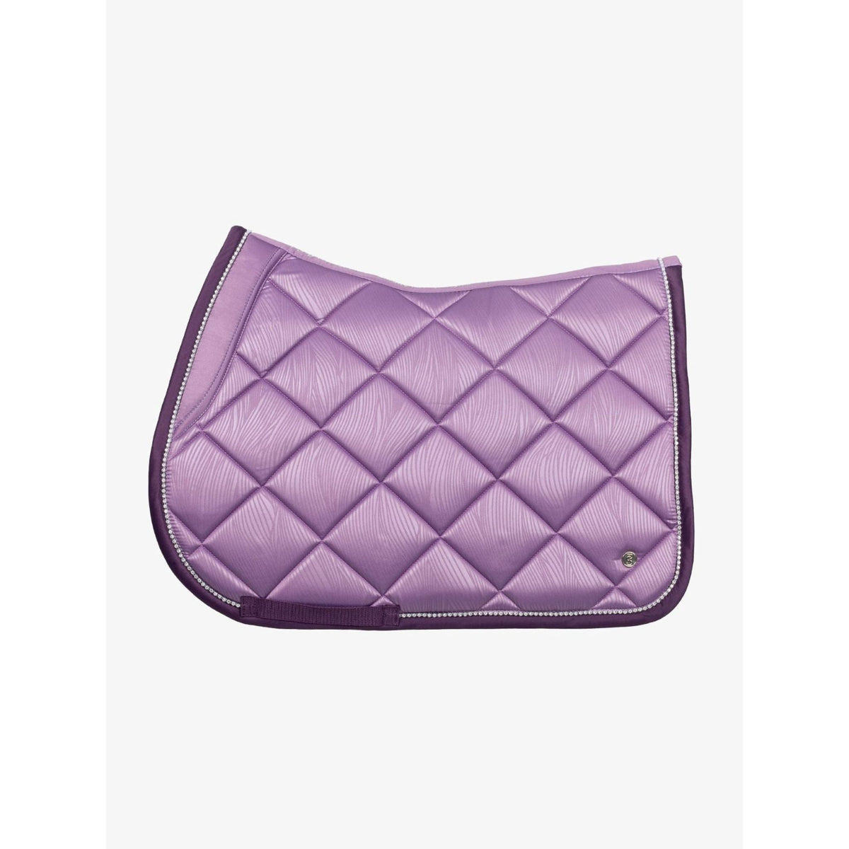 Purple saddle pad with subtle wave pattern and diamante border.